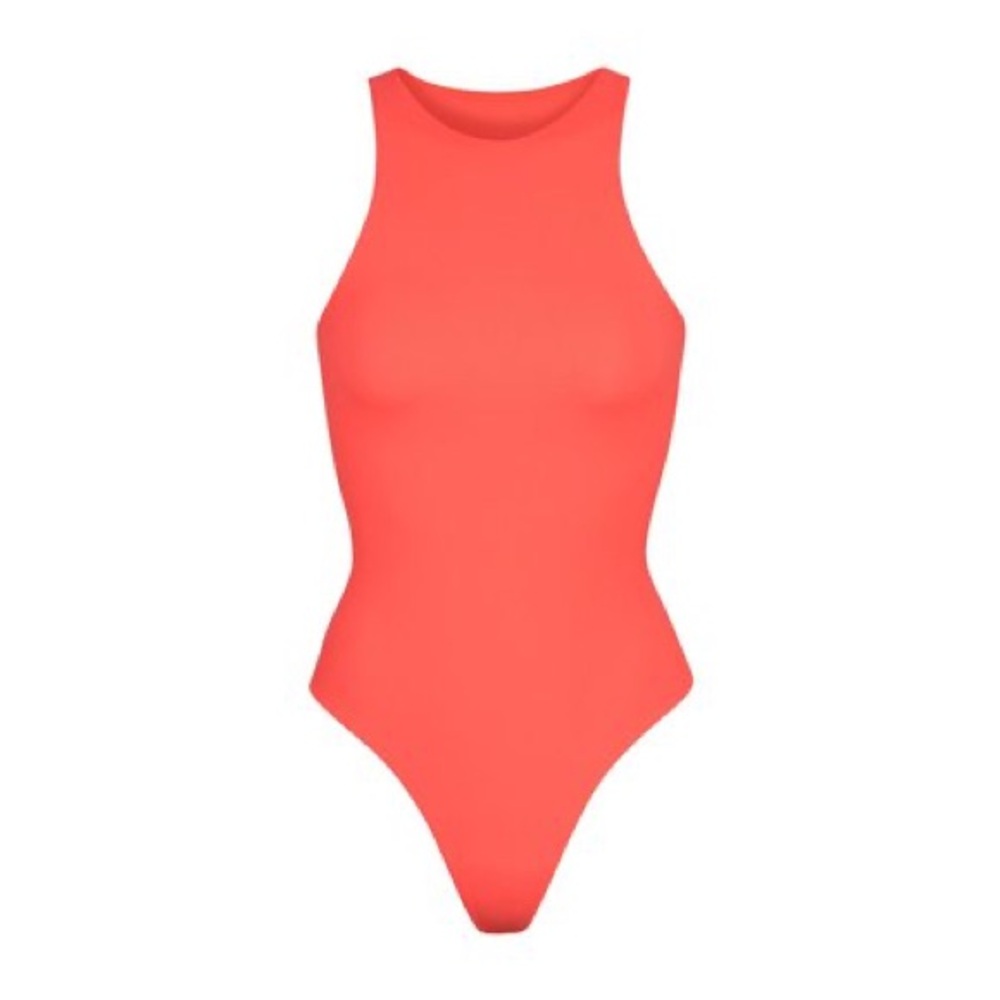 NWT Skims Fits Everybody high neck bodysuit in Neon Coral